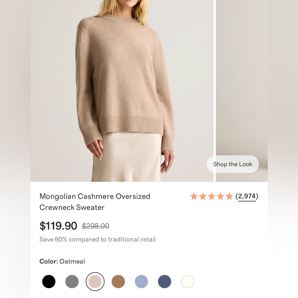 Mongolian Cashmere Oversized Crewneck Sweater - Oatmeal